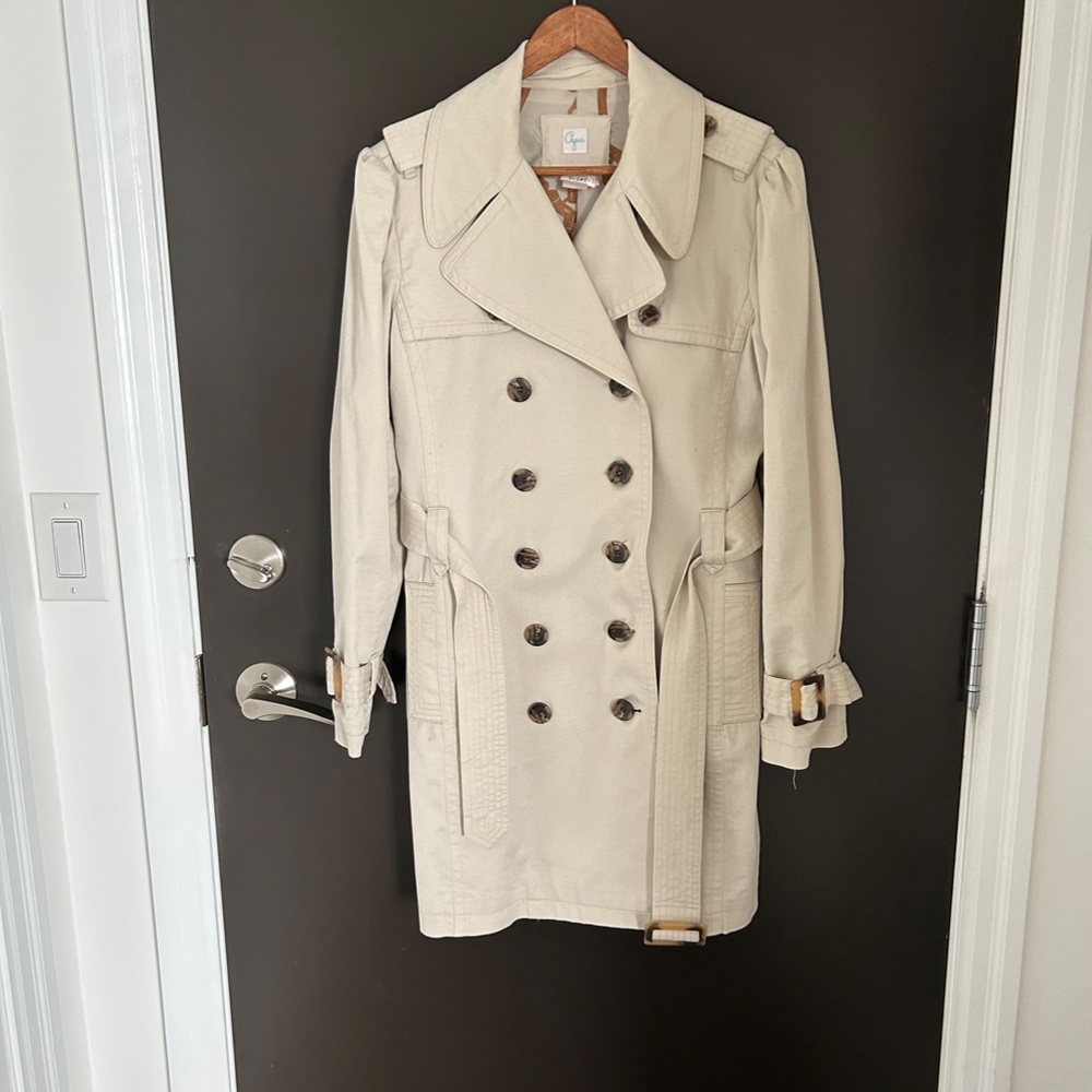 Aqua Double-Breasted Beige Trench Coat